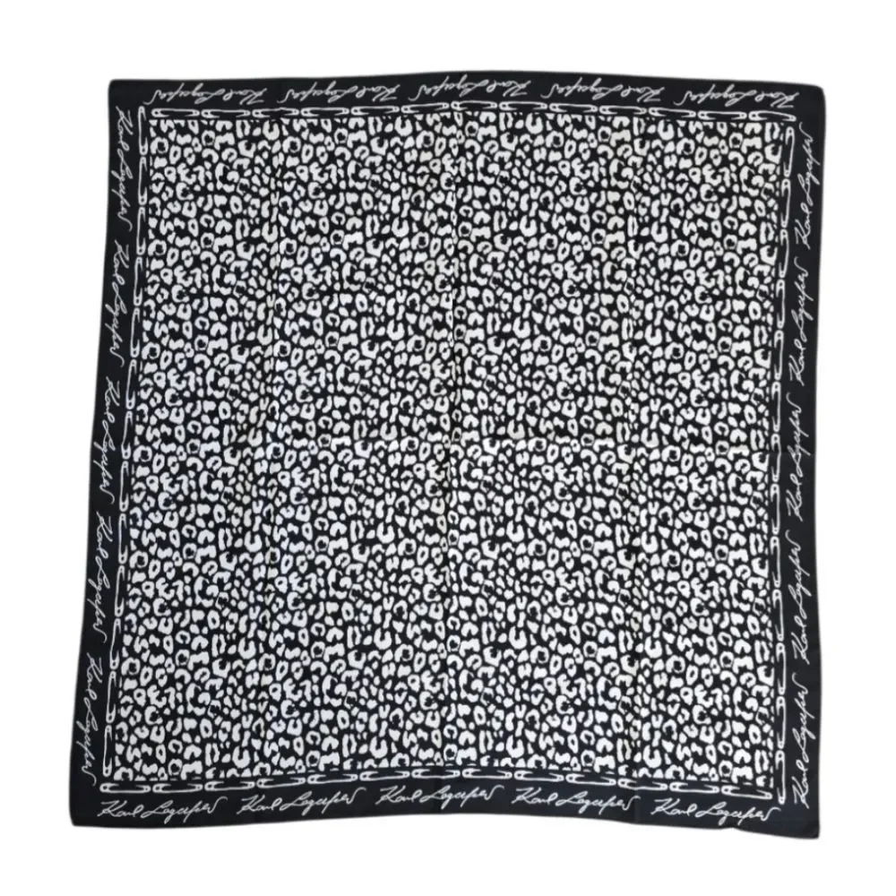 Karl Lagerfeld Black and White Leopard Print Silk Scarf